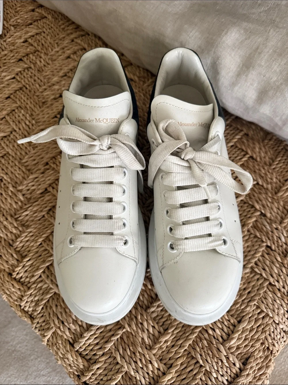 Alexander McQueen White Leather Sneakers with Black Heel Tab